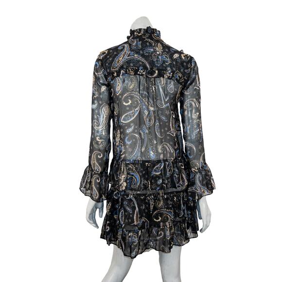 ZADIG & VOLTAIRE Women's Ribbie Paisley Short Dress Black sheer poly size XS - Picture 4 of 9